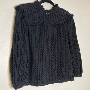 madewell cotton floral eyelet ruffle neck tie peasant blouse